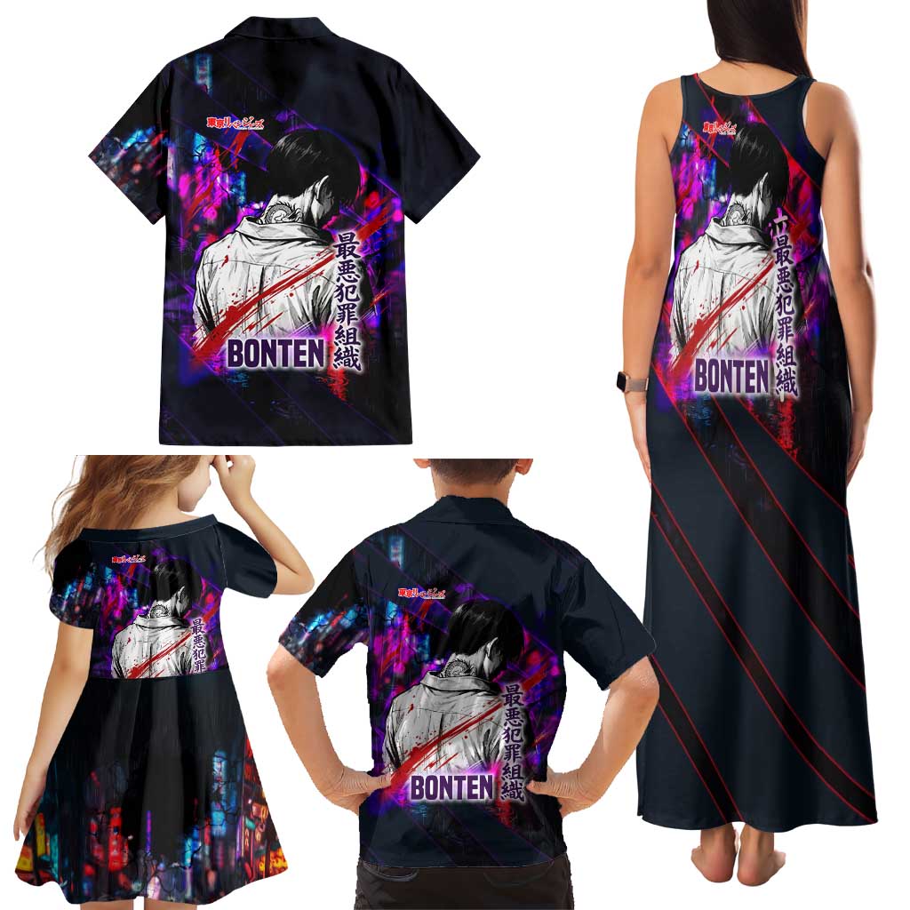 Bonten Era The Darkest Future Family Matching Tank Maxi Dress and Hawaiian Shirt Cyberpunk Noir Gang Art Style