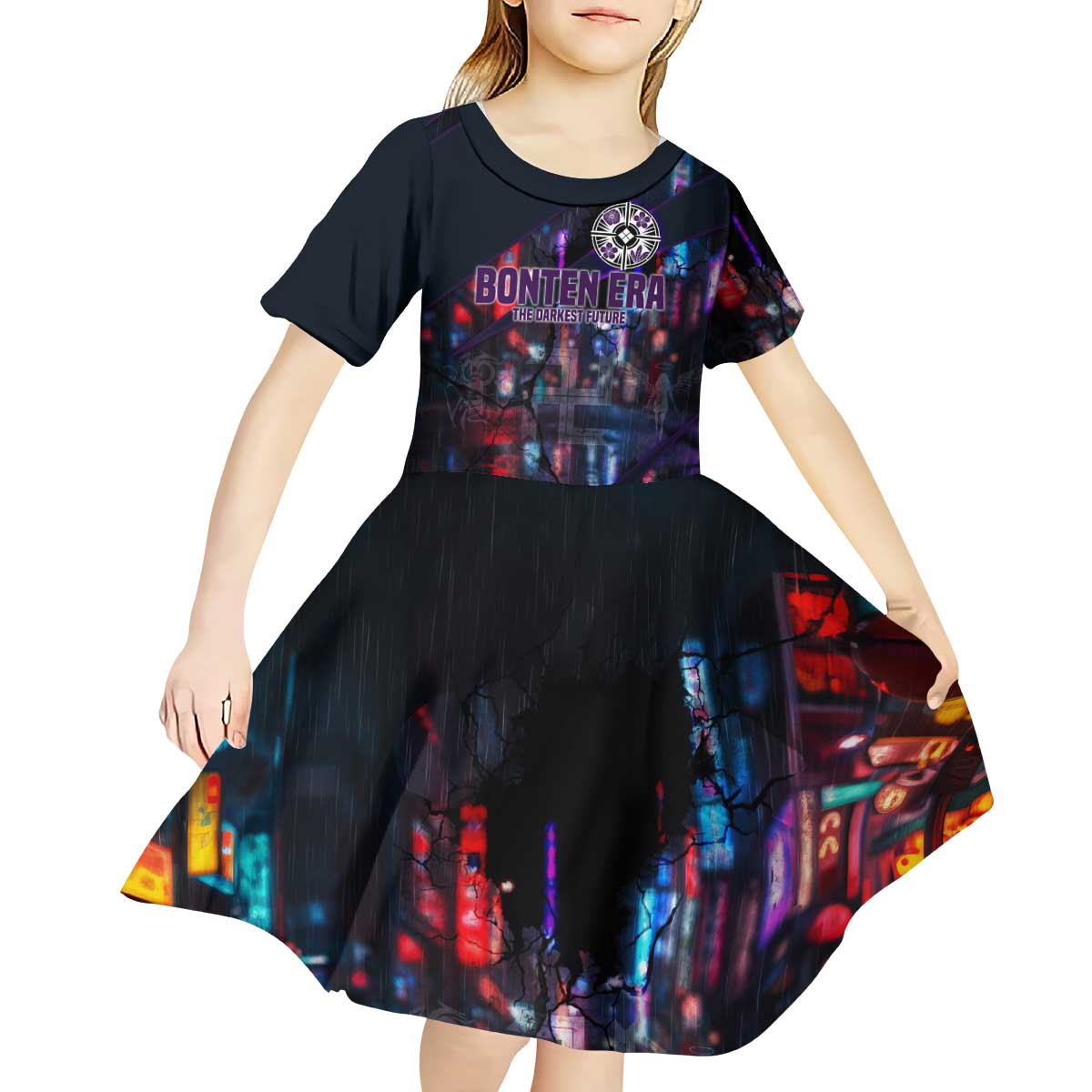 Bonten Era The Darkest Future Kid Short Sleeve Dress Cyberpunk Noir Gang Art Style