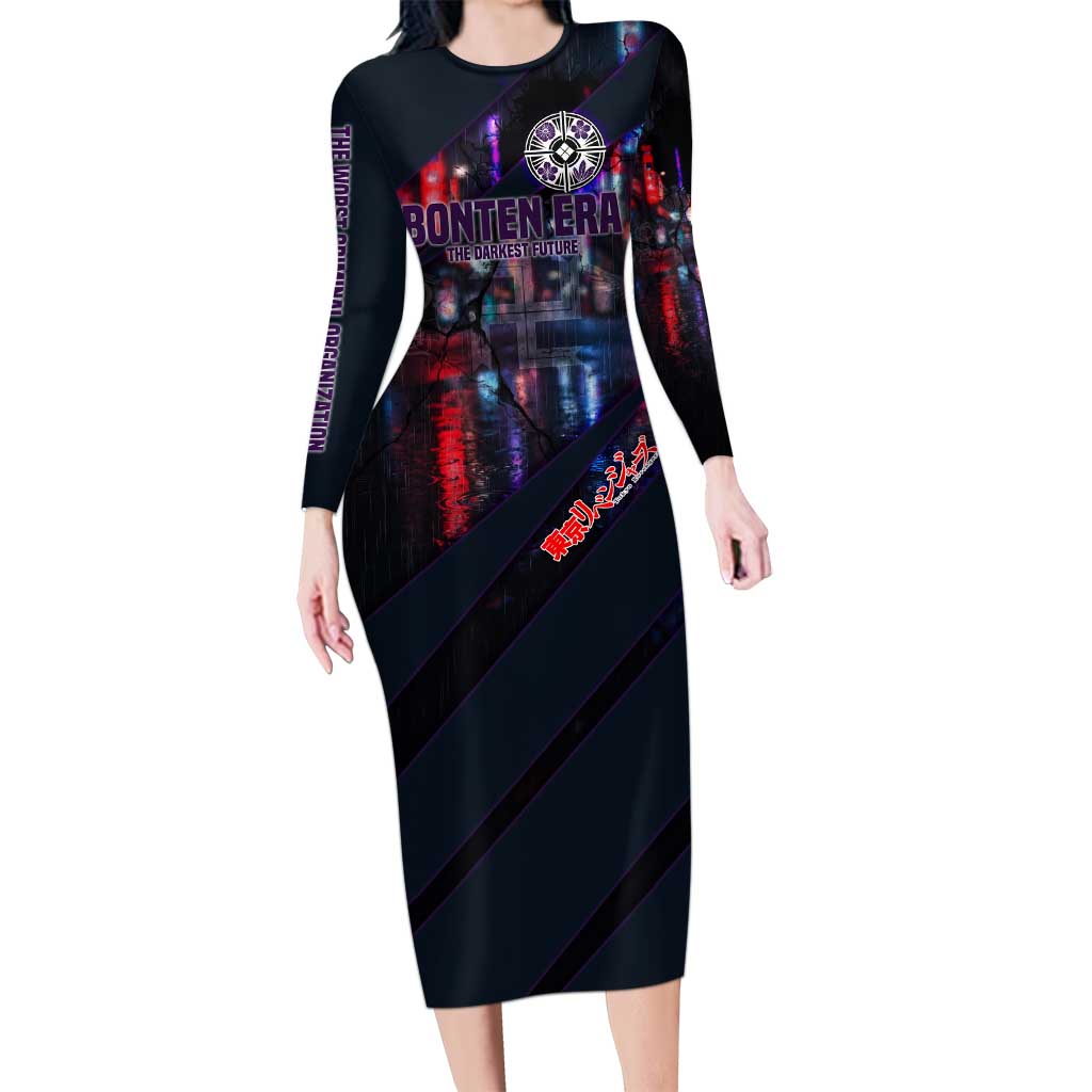 Bonten Era The Darkest Future Long Sleeve Bodycon Dress Cyberpunk Noir Gang Art Style