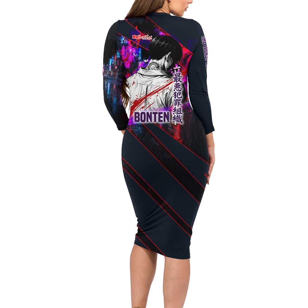 Bonten Era The Darkest Future Long Sleeve Bodycon Dress Cyberpunk Noir Gang Art Style