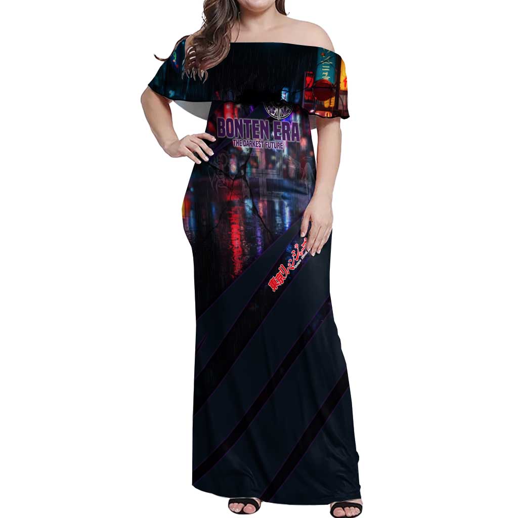 Bonten Era The Darkest Future Off Shoulder Maxi Dress Cyberpunk Noir Gang Art Style