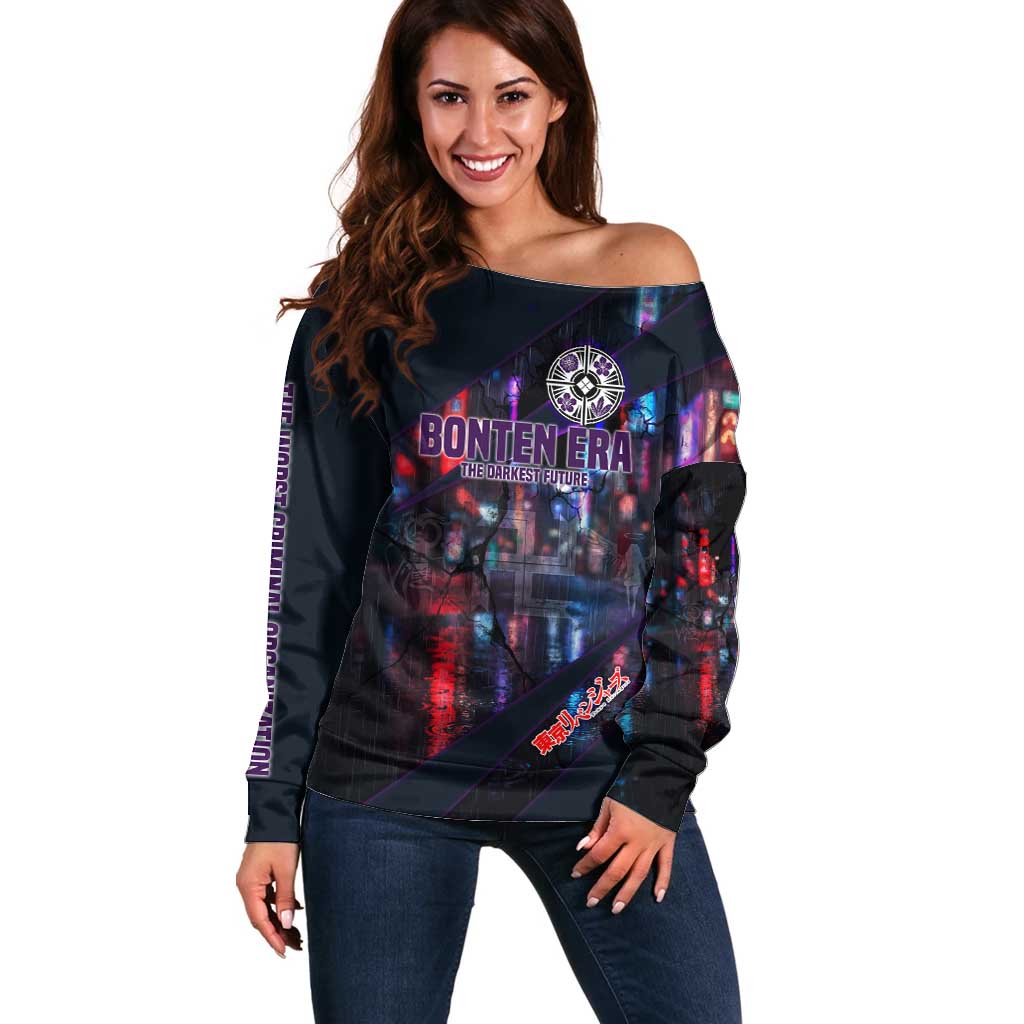 Bonten Era The Darkest Future Off Shoulder Sweater Cyberpunk Noir Gang Art Style
