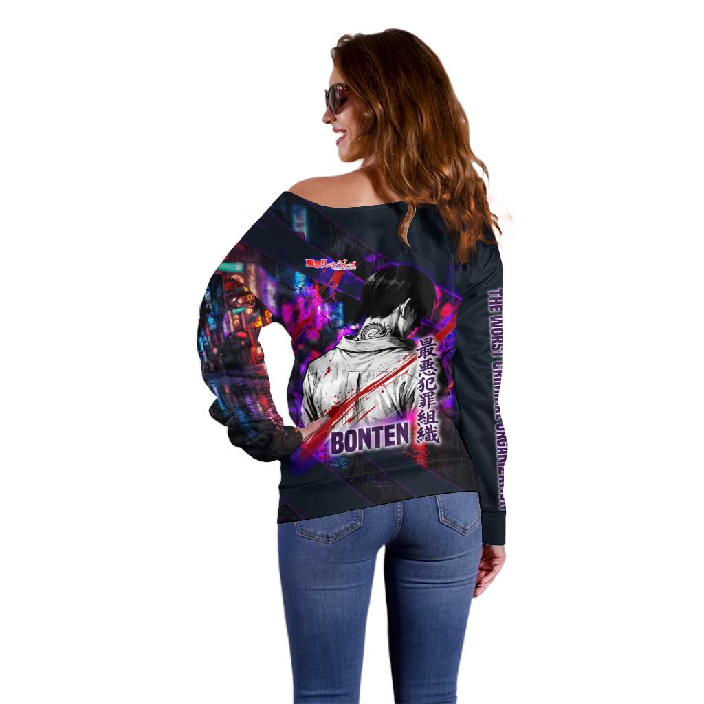 Bonten Era The Darkest Future Off Shoulder Sweater Cyberpunk Noir Gang Art Style