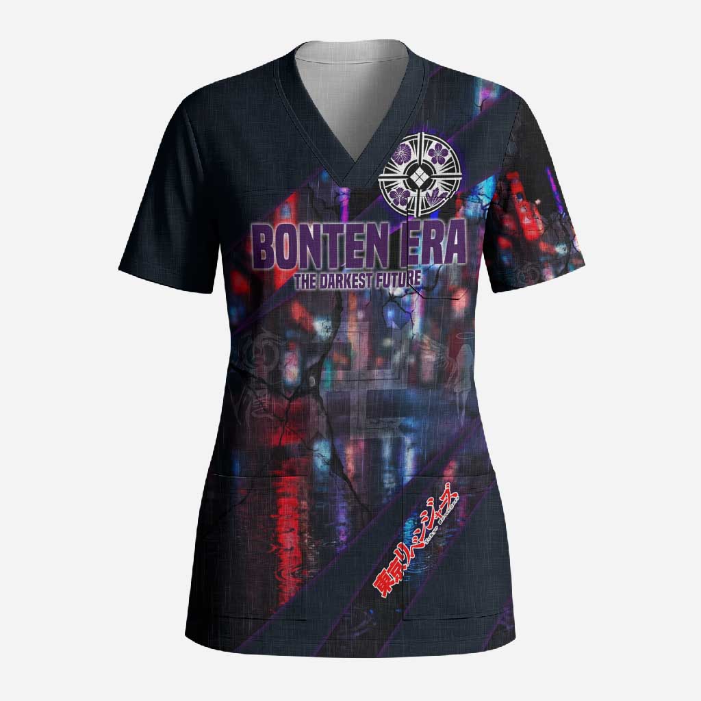 Bonten Era The Darkest Future Scrub Top Cyberpunk Noir Gang Art Style