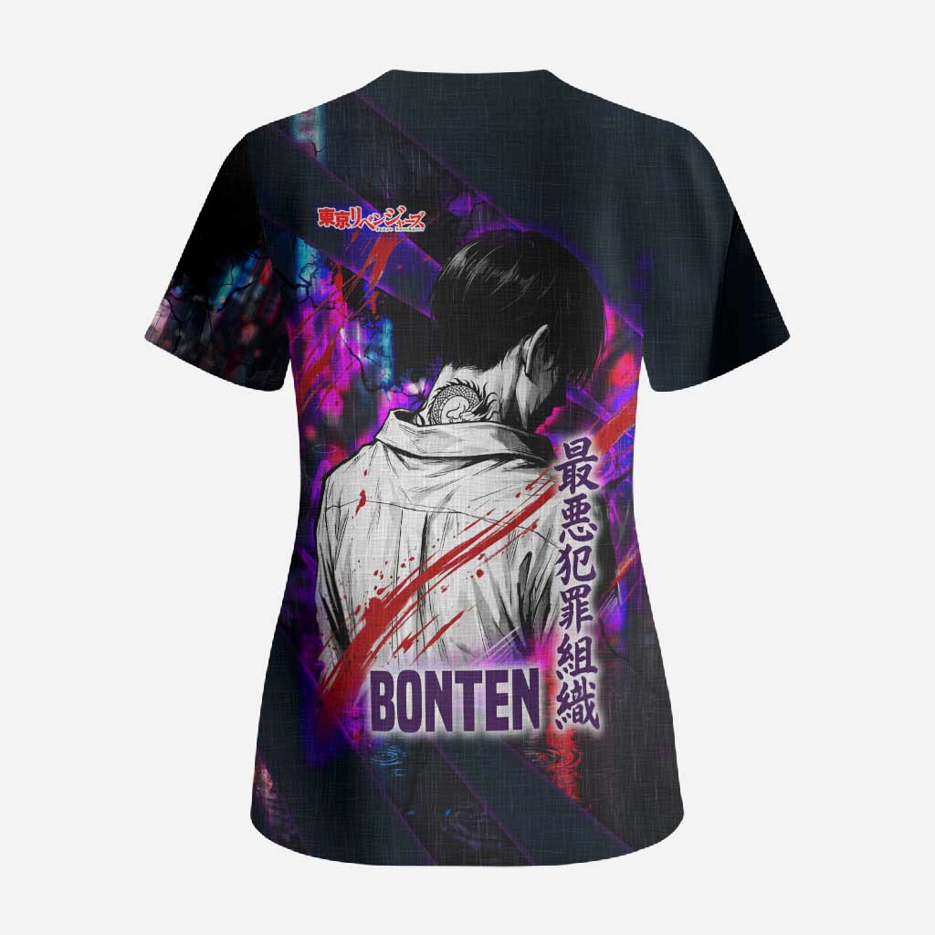 Bonten Era The Darkest Future Scrub Top Cyberpunk Noir Gang Art Style