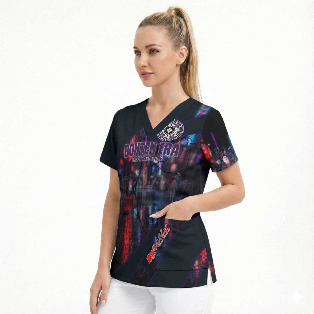 Bonten Era The Darkest Future Scrub Top Cyberpunk Noir Gang Art Style