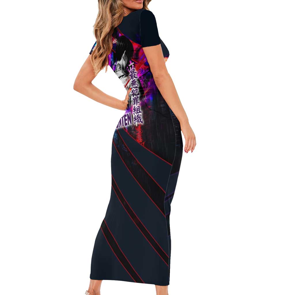 Bonten Era The Darkest Future Short Sleeve Bodycon Dress Cyberpunk Noir Gang Art Style