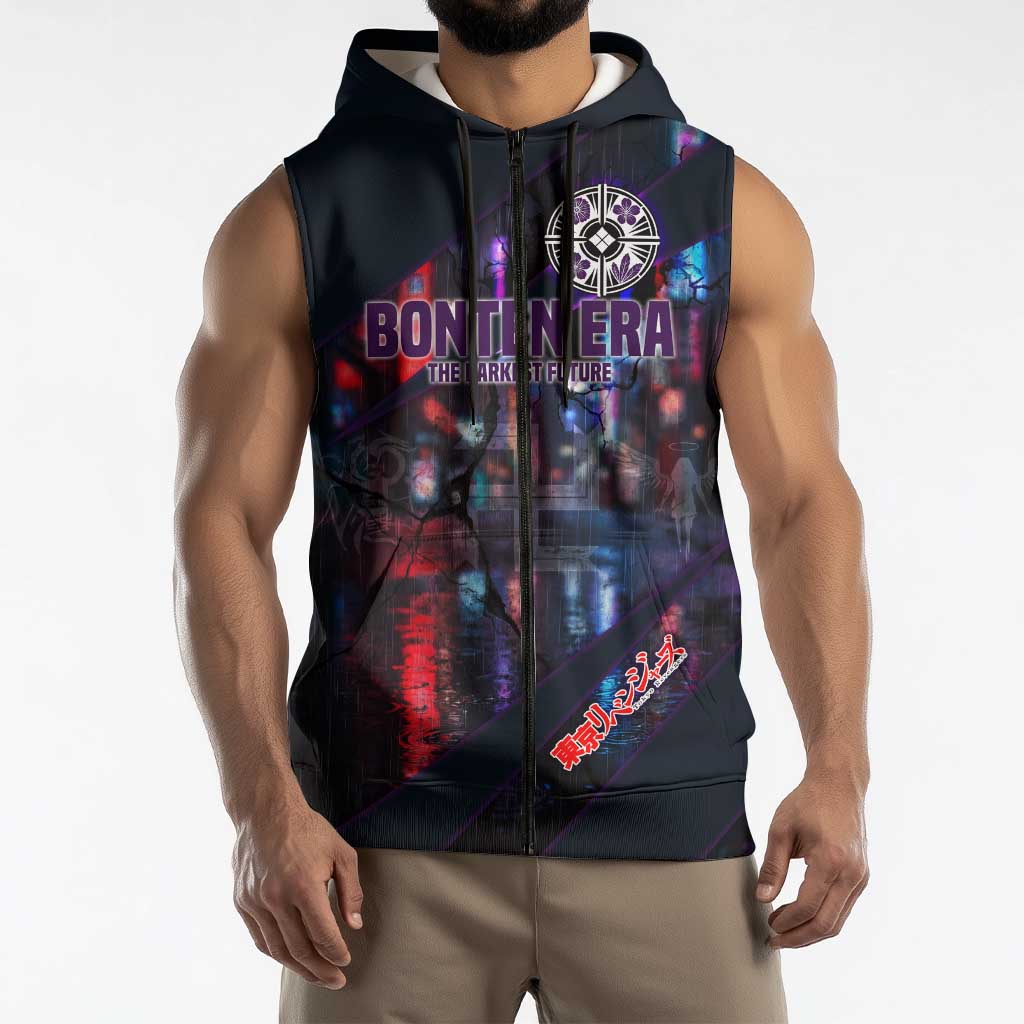 Bonten Era The Darkest Future Sleeveless Zip Hoodie Cyberpunk Noir Gang Art Style