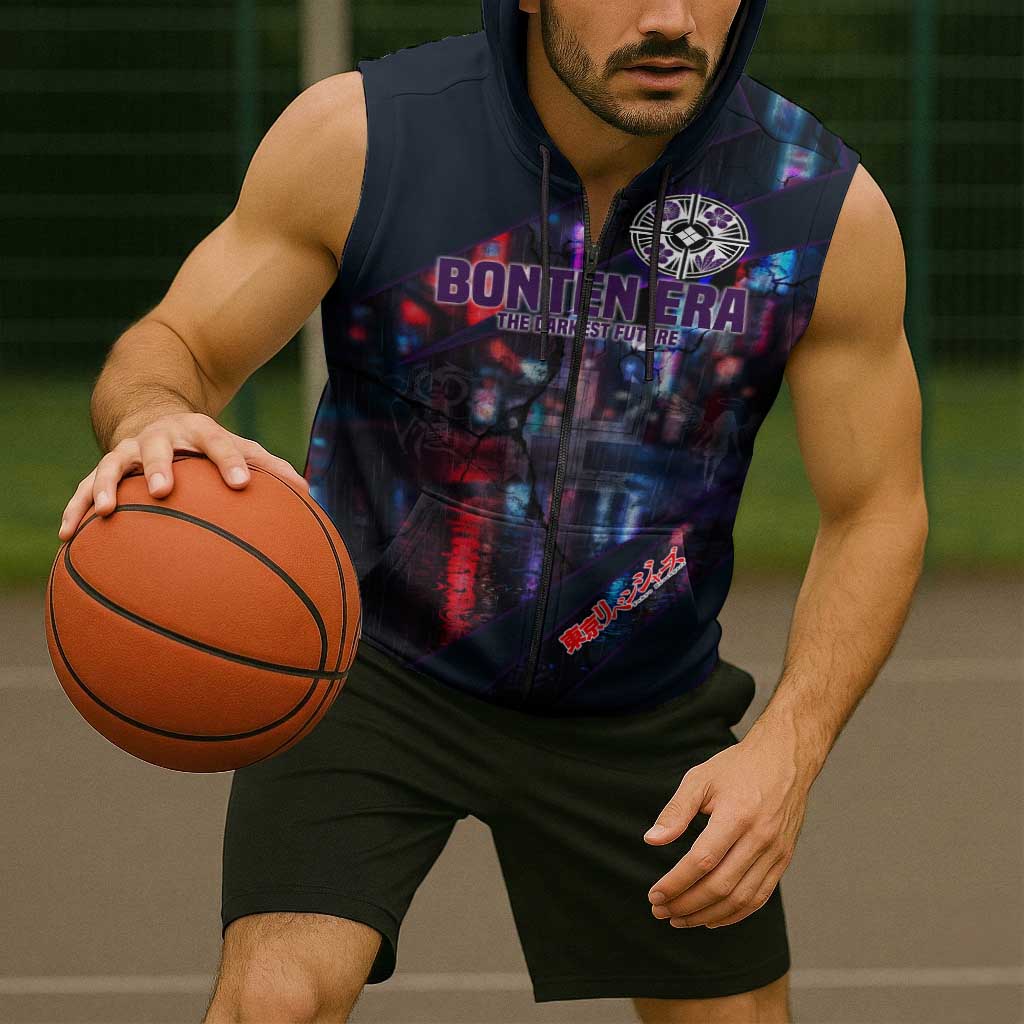 Bonten Era The Darkest Future Sleeveless Zip Hoodie Cyberpunk Noir Gang Art Style