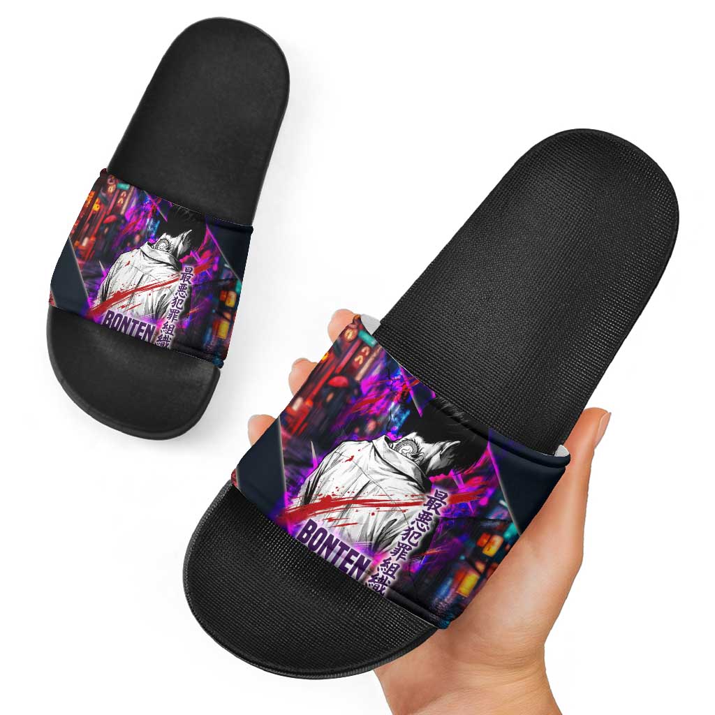 Bonten Era The Darkest Future Slide Sandals Cyberpunk Noir Gang Art Style