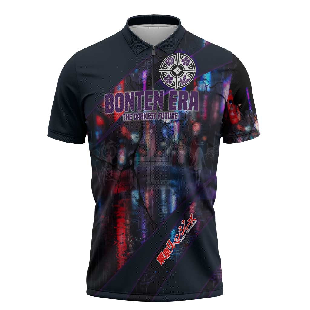 Bonten Era The Darkest Future Zipper Polo Shirt Cyberpunk Noir Gang Art Style