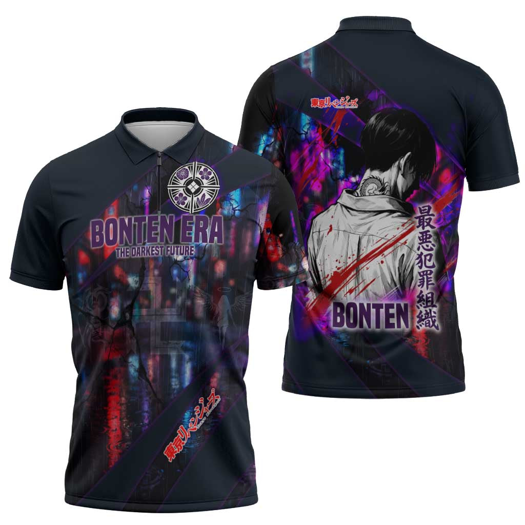 Bonten Era The Darkest Future Zipper Polo Shirt Cyberpunk Noir Gang Art Style