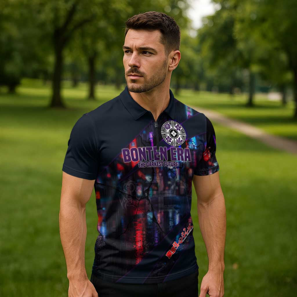 Bonten Era The Darkest Future Zipper Polo Shirt Cyberpunk Noir Gang Art Style