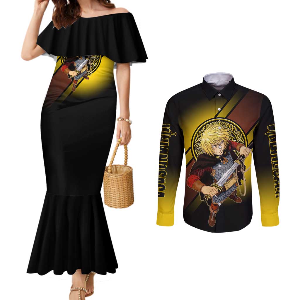 Thorfinn Norse Avenger Couples Matching Mermaid Dress and Long Sleeve Button Shirt Viking Manga Illustration Style