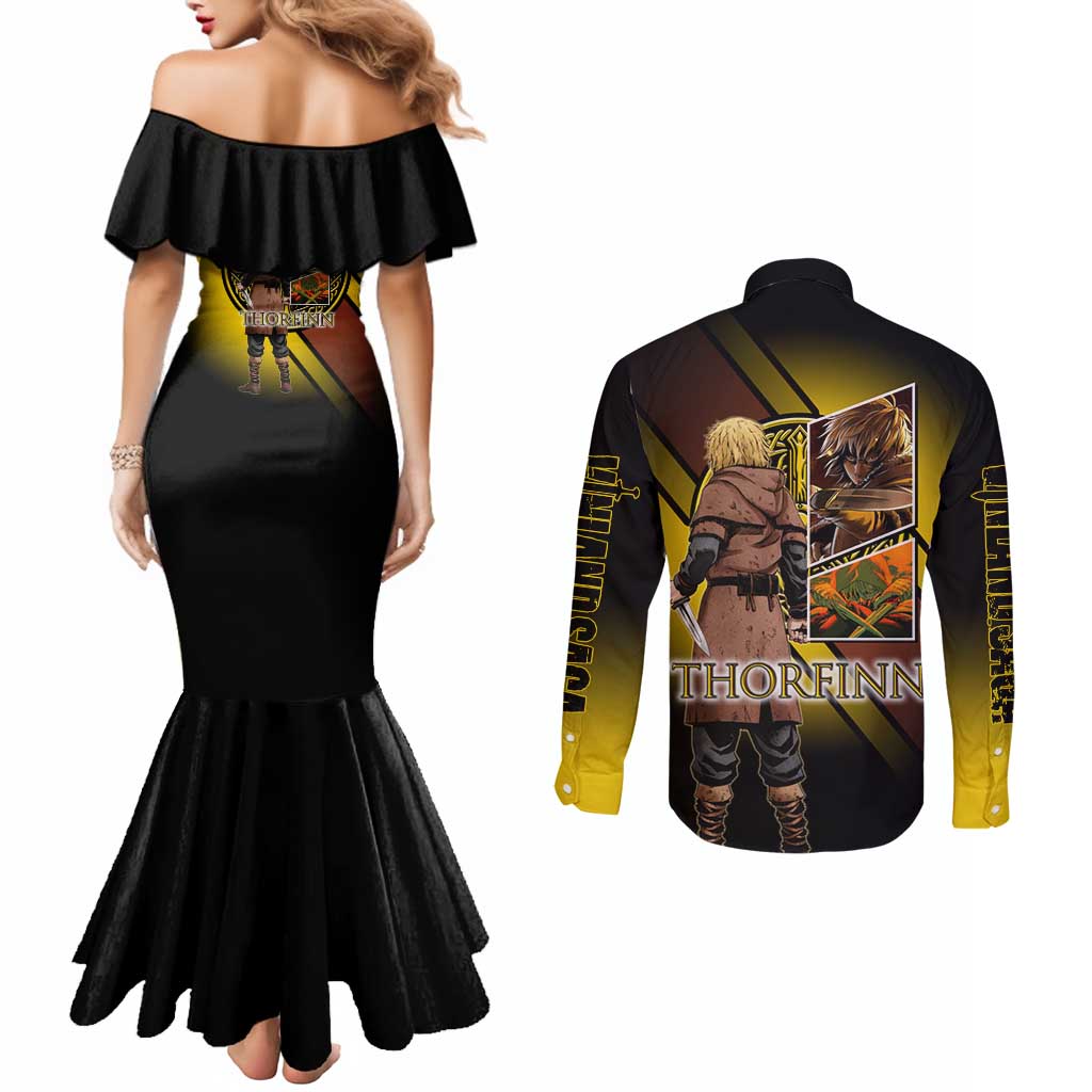 Thorfinn Norse Avenger Couples Matching Mermaid Dress and Long Sleeve Button Shirt Viking Manga Illustration Style