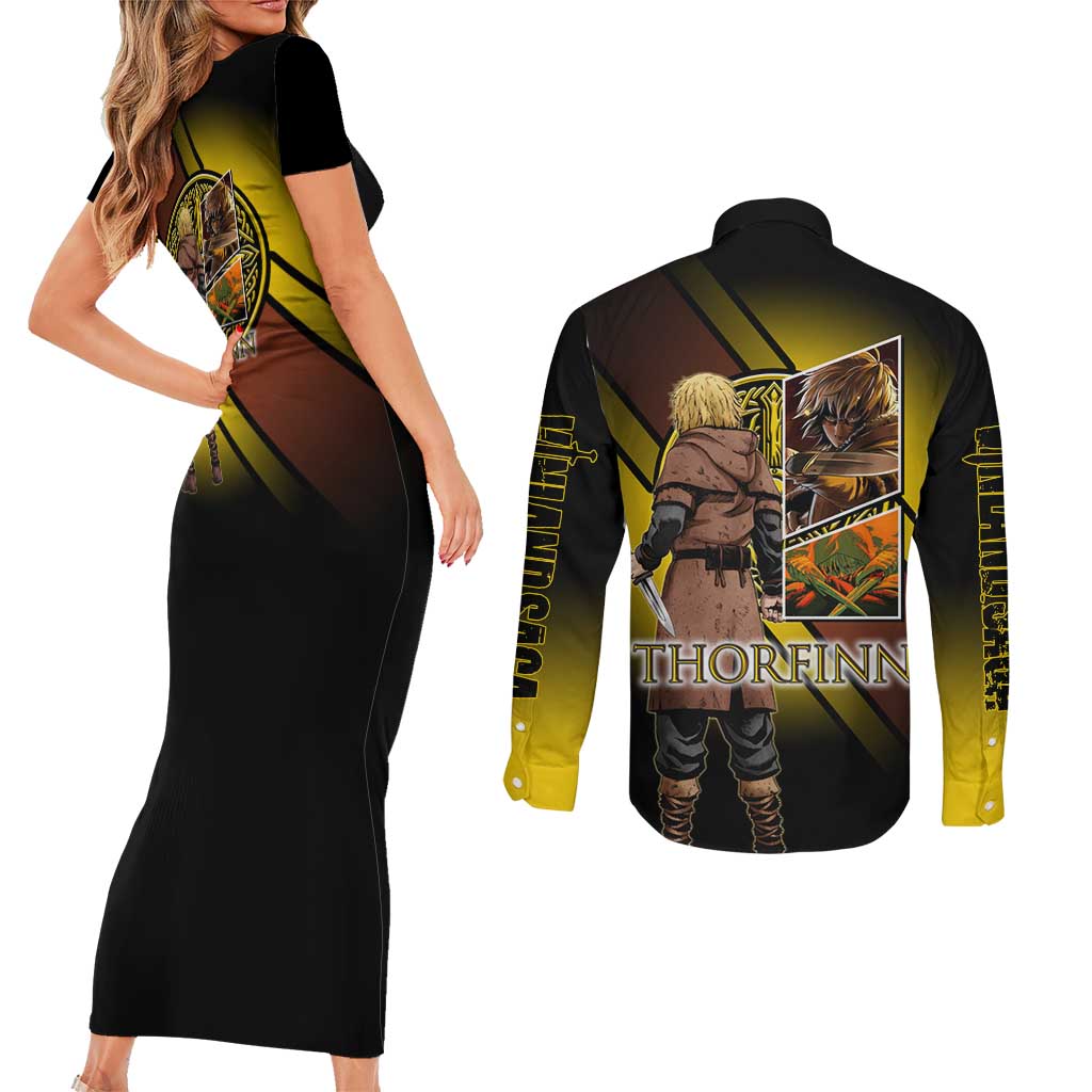 Thorfinn Norse Avenger Couples Matching Short Sleeve Bodycon Dress and Long Sleeve Button Shirt Viking Manga Illustration Style