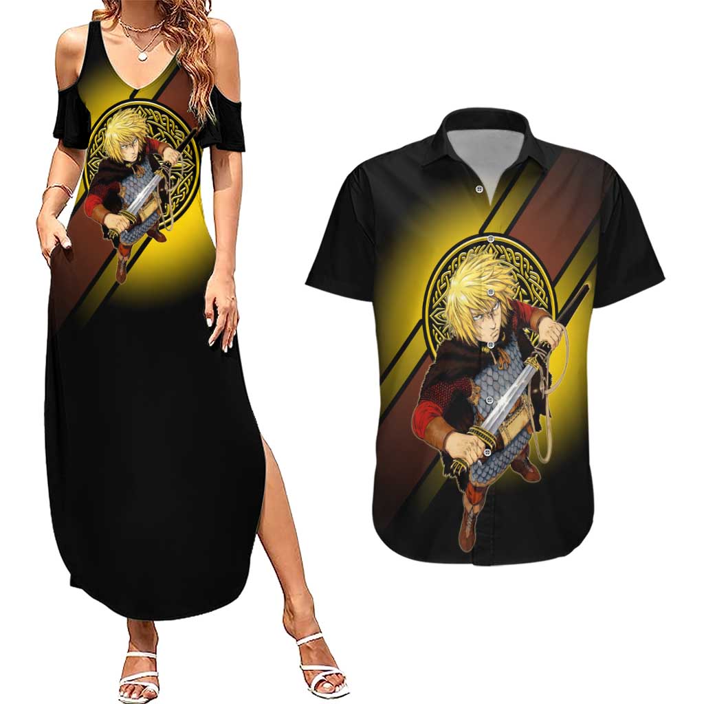 Thorfinn Norse Avenger Couples Matching Summer Maxi Dress and Hawaiian Shirt Viking Manga Illustration Style