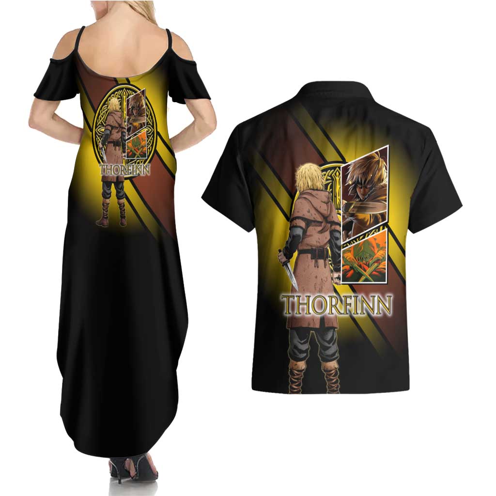 Thorfinn Norse Avenger Couples Matching Summer Maxi Dress and Hawaiian Shirt Viking Manga Illustration Style