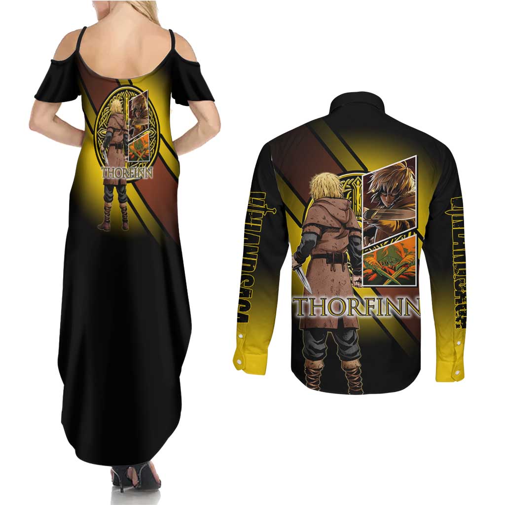 Thorfinn Norse Avenger Couples Matching Summer Maxi Dress and Long Sleeve Button Shirt Viking Manga Illustration Style