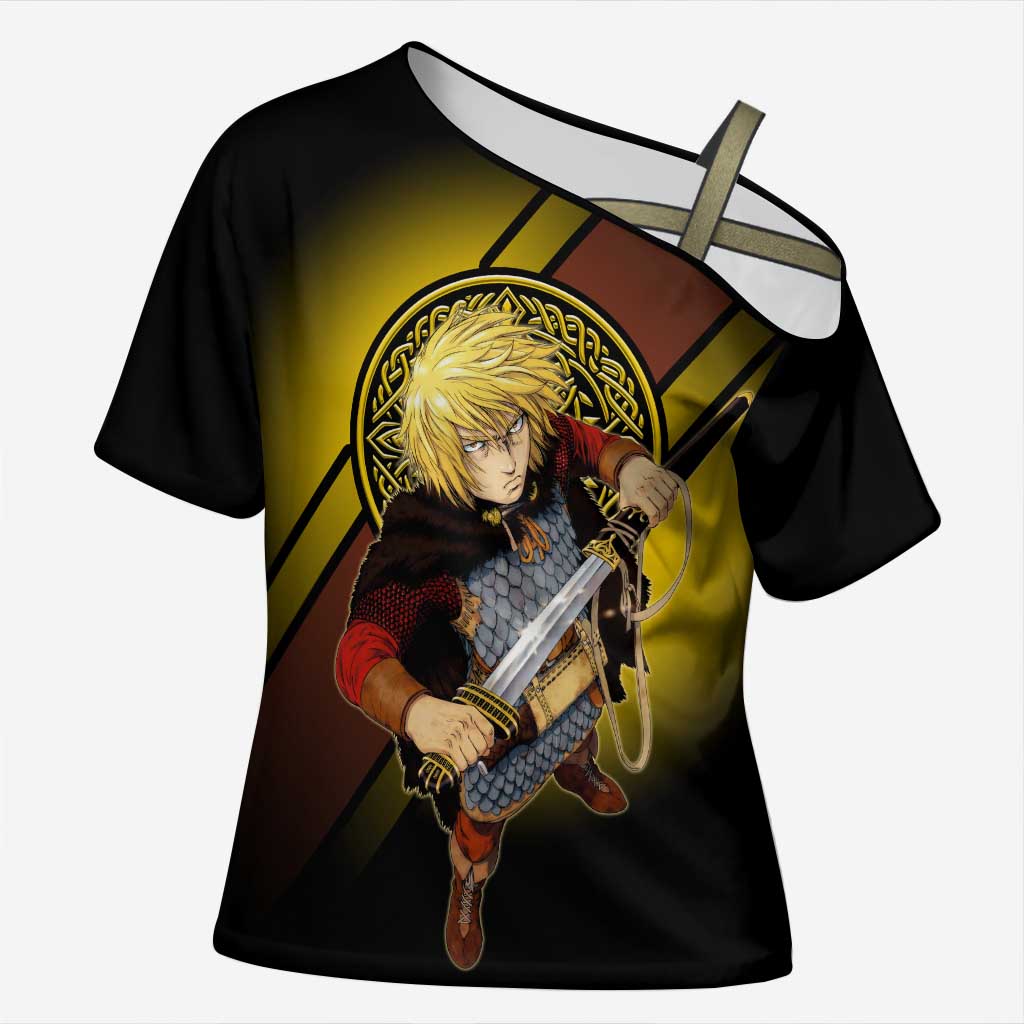 Thorfinn Norse Avenger Cross Shoulder Shirt Viking Manga Illustration Style