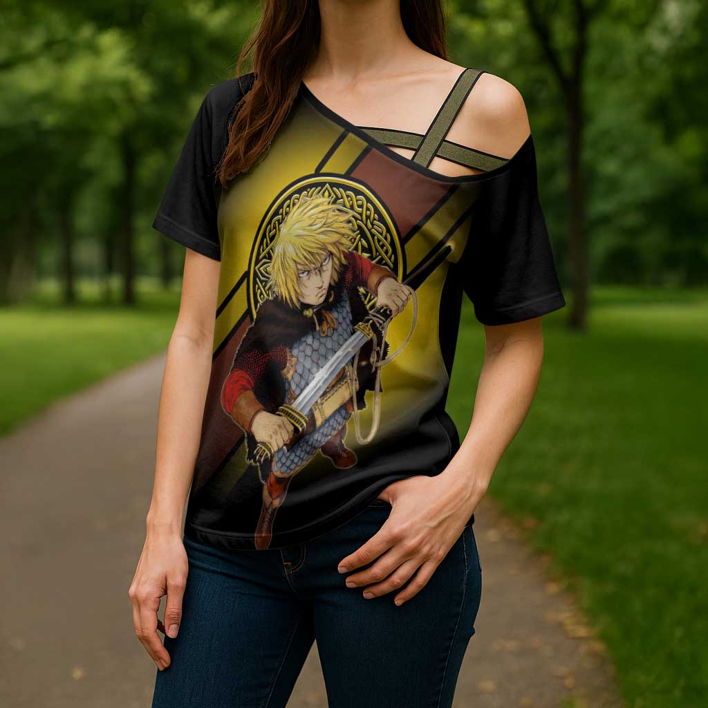 Thorfinn Norse Avenger Cross Shoulder Shirt Viking Manga Illustration Style