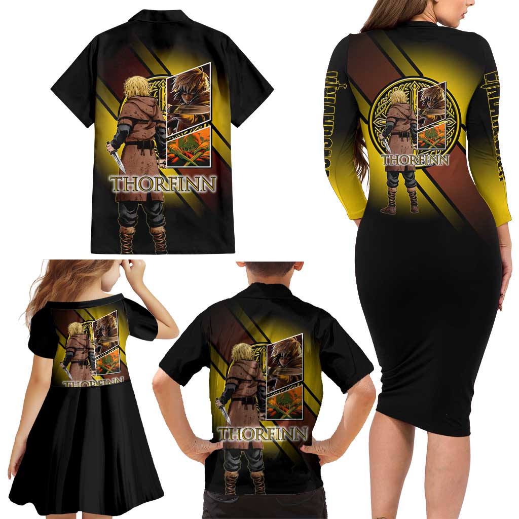 Thorfinn Norse Avenger Family Matching Long Sleeve Bodycon Dress and Hawaiian Shirt Viking Manga Illustration Style