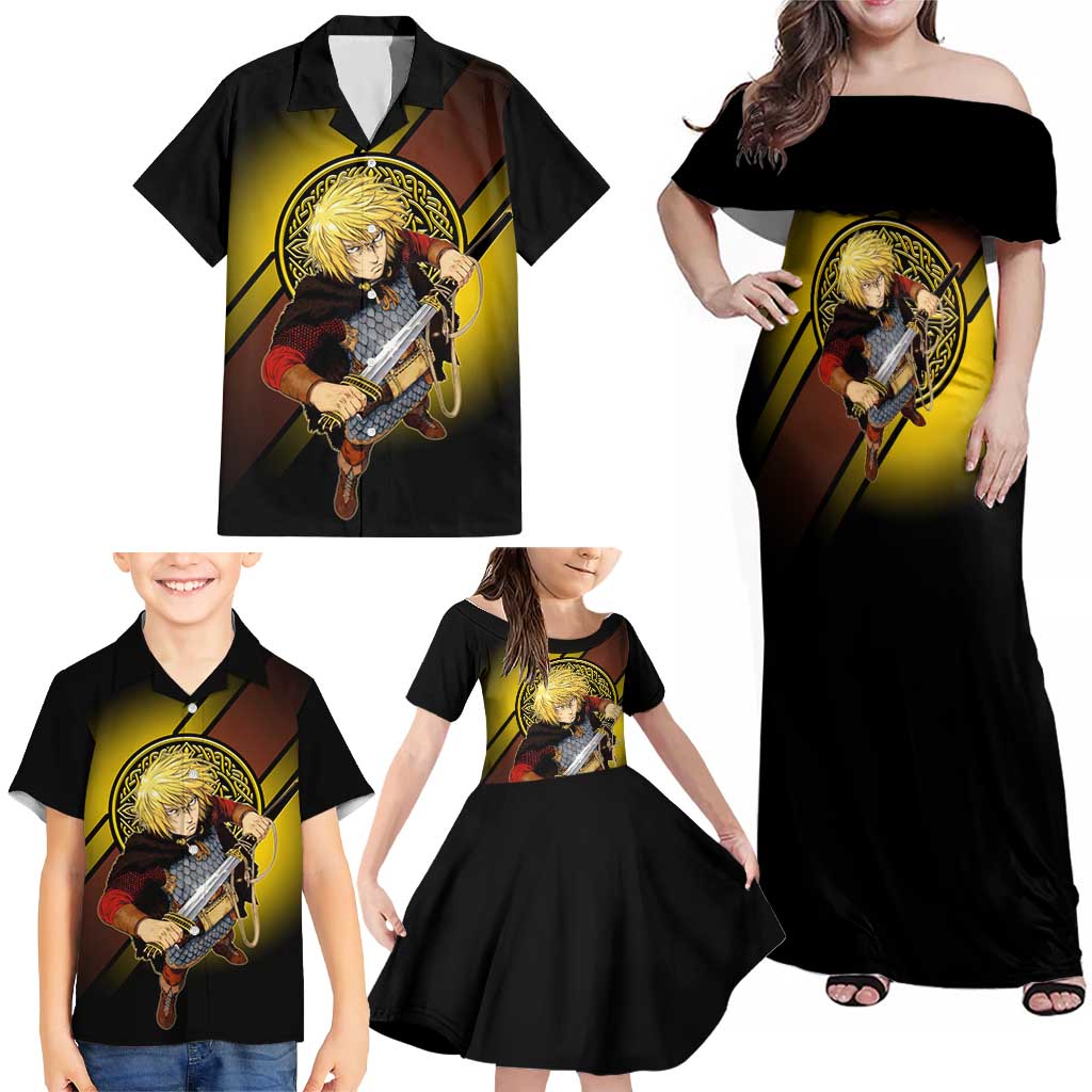 Thorfinn Norse Avenger Family Matching Off Shoulder Maxi Dress and Hawaiian Shirt Viking Manga Illustration Style