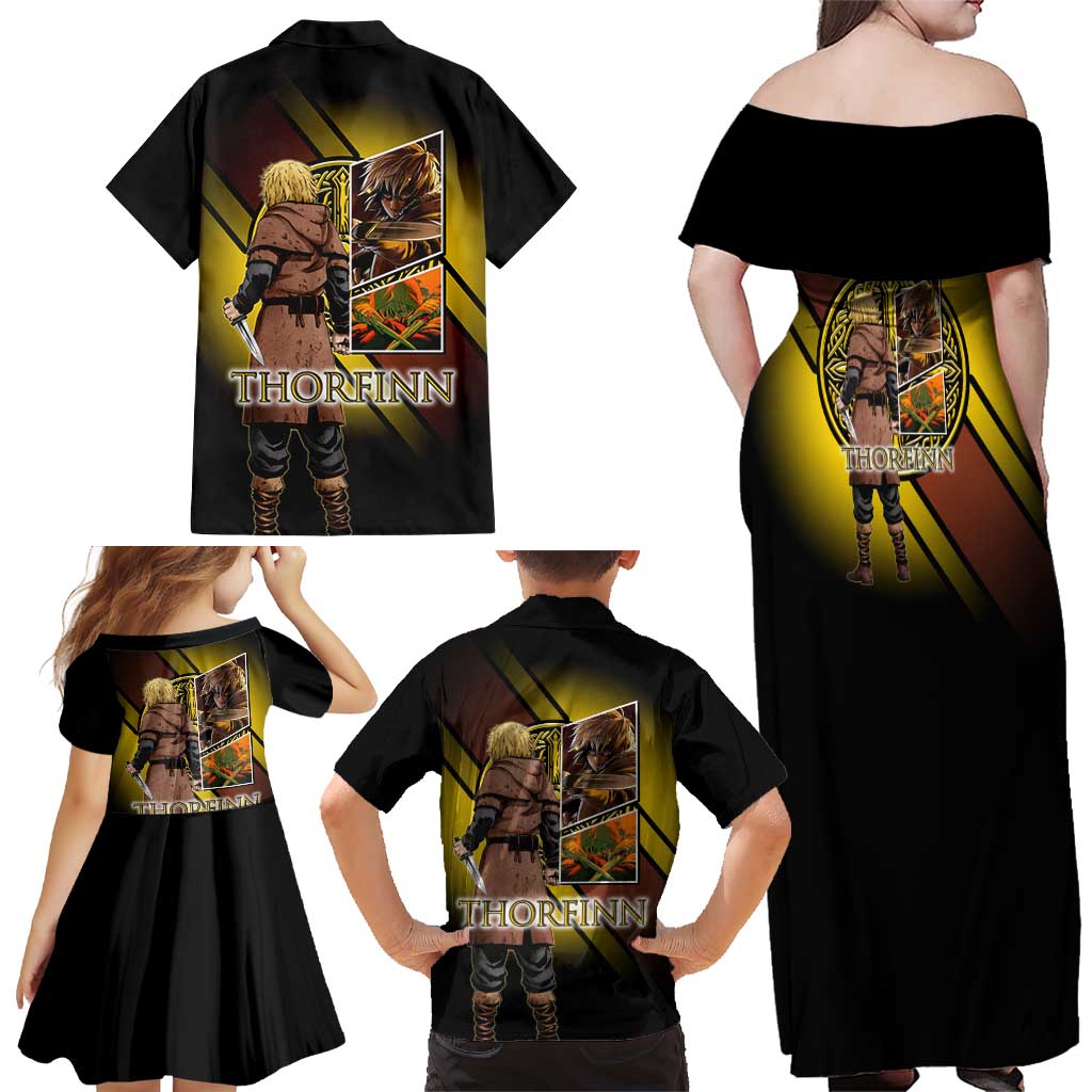 Thorfinn Norse Avenger Family Matching Off Shoulder Maxi Dress and Hawaiian Shirt Viking Manga Illustration Style