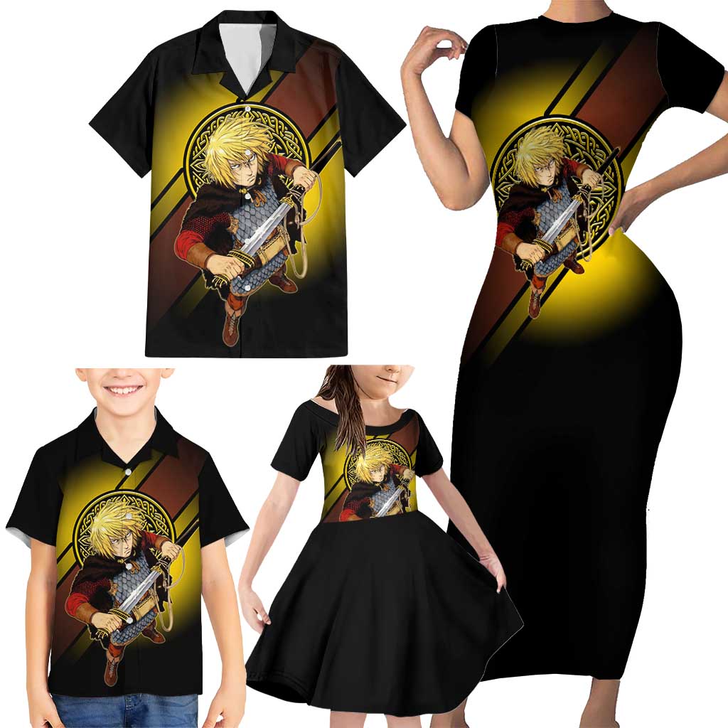 Thorfinn Norse Avenger Family Matching Short Sleeve Bodycon Dress and Hawaiian Shirt Viking Manga Illustration Style