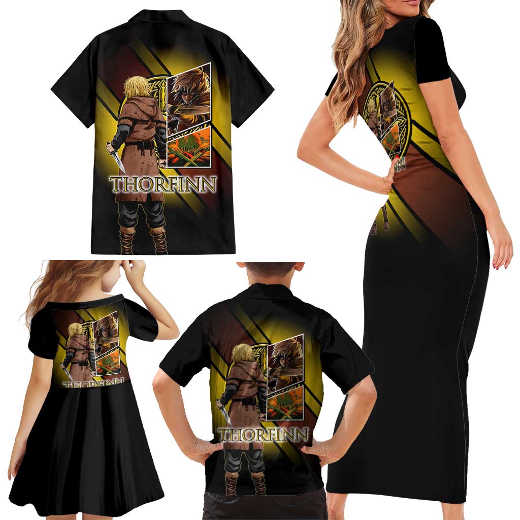Thorfinn Norse Avenger Family Matching Short Sleeve Bodycon Dress and Hawaiian Shirt Viking Manga Illustration Style