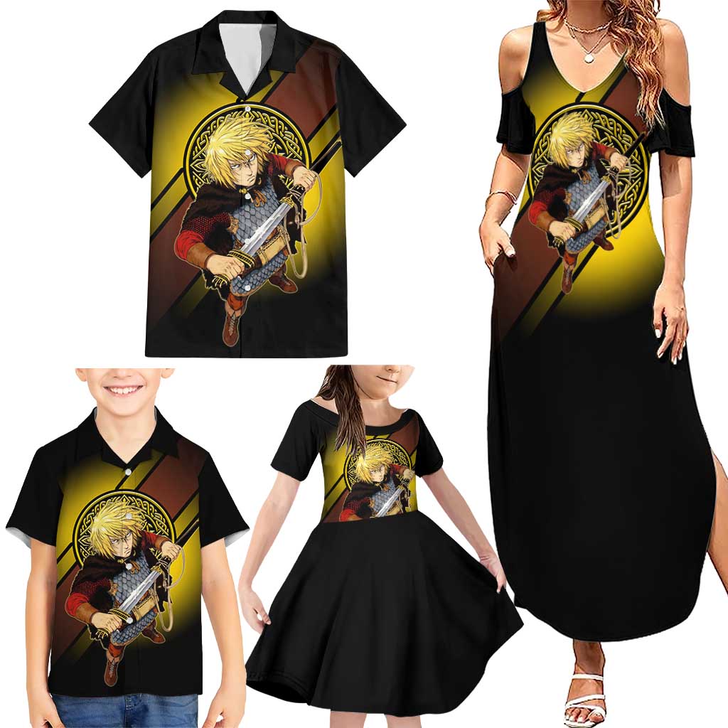 Thorfinn Norse Avenger Family Matching Summer Maxi Dress and Hawaiian Shirt Viking Manga Illustration Style