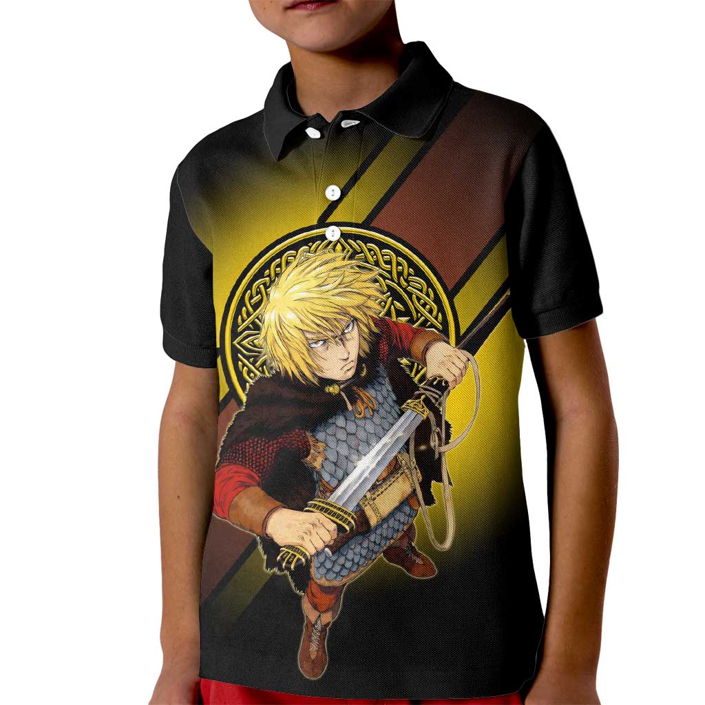 Thorfinn Norse Avenger Kid Polo Shirt Viking Manga Illustration Style