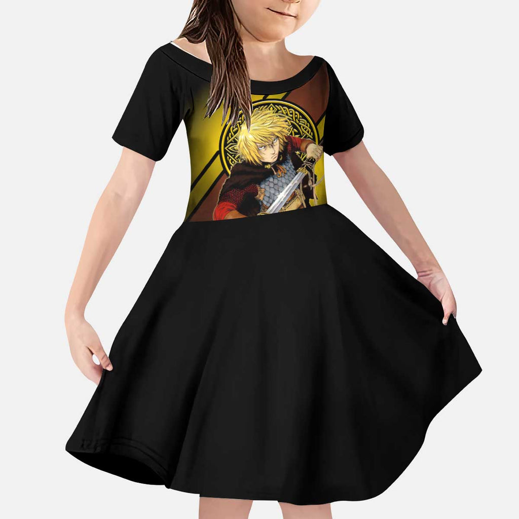 Thorfinn Norse Avenger Kid Short Sleeve Dress Viking Manga Illustration Style