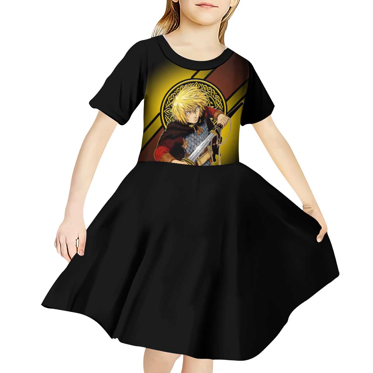 Thorfinn Norse Avenger Kid Short Sleeve Dress Viking Manga Illustration Style