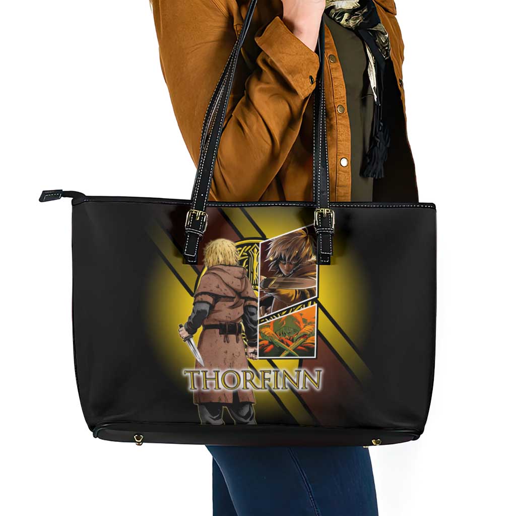 Thorfinn Norse Avenger Leather Tote Bag Viking Manga Illustration Style