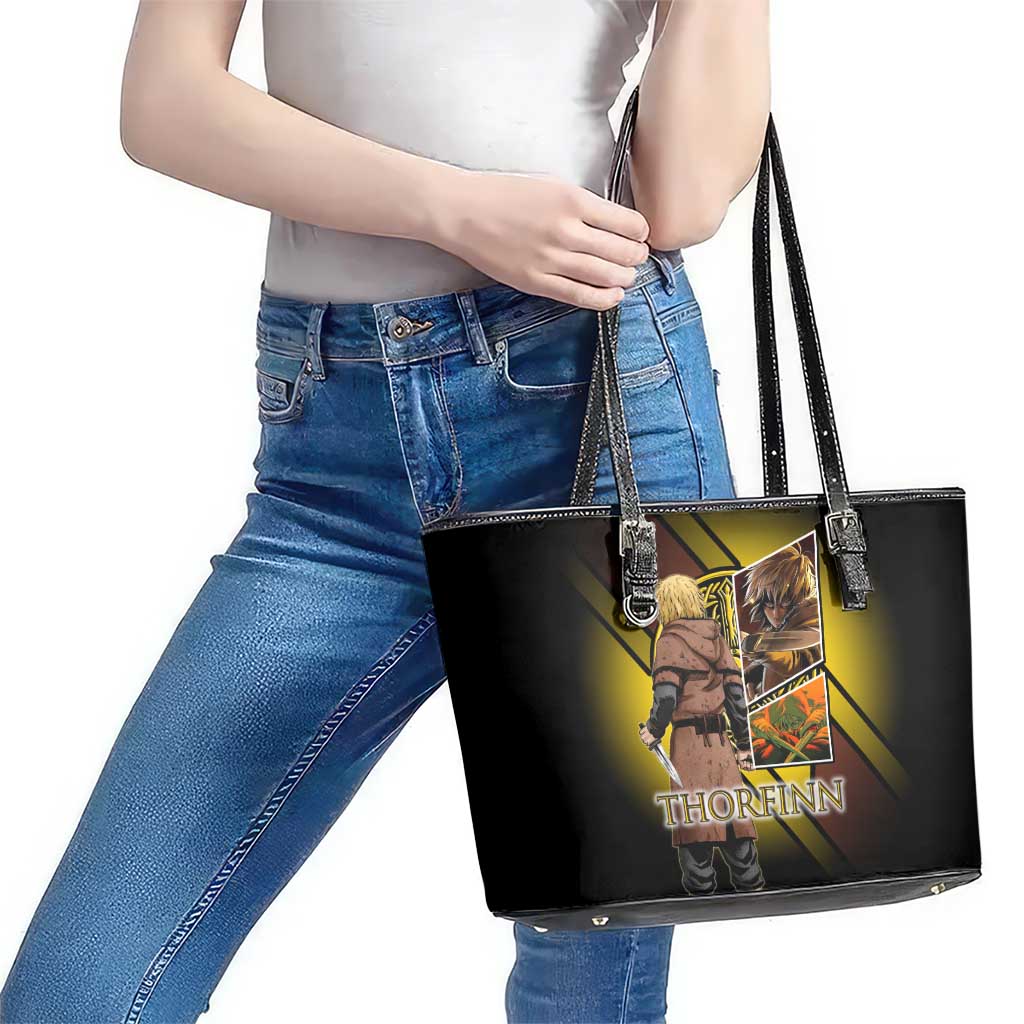 Thorfinn Norse Avenger Leather Tote Bag Viking Manga Illustration Style