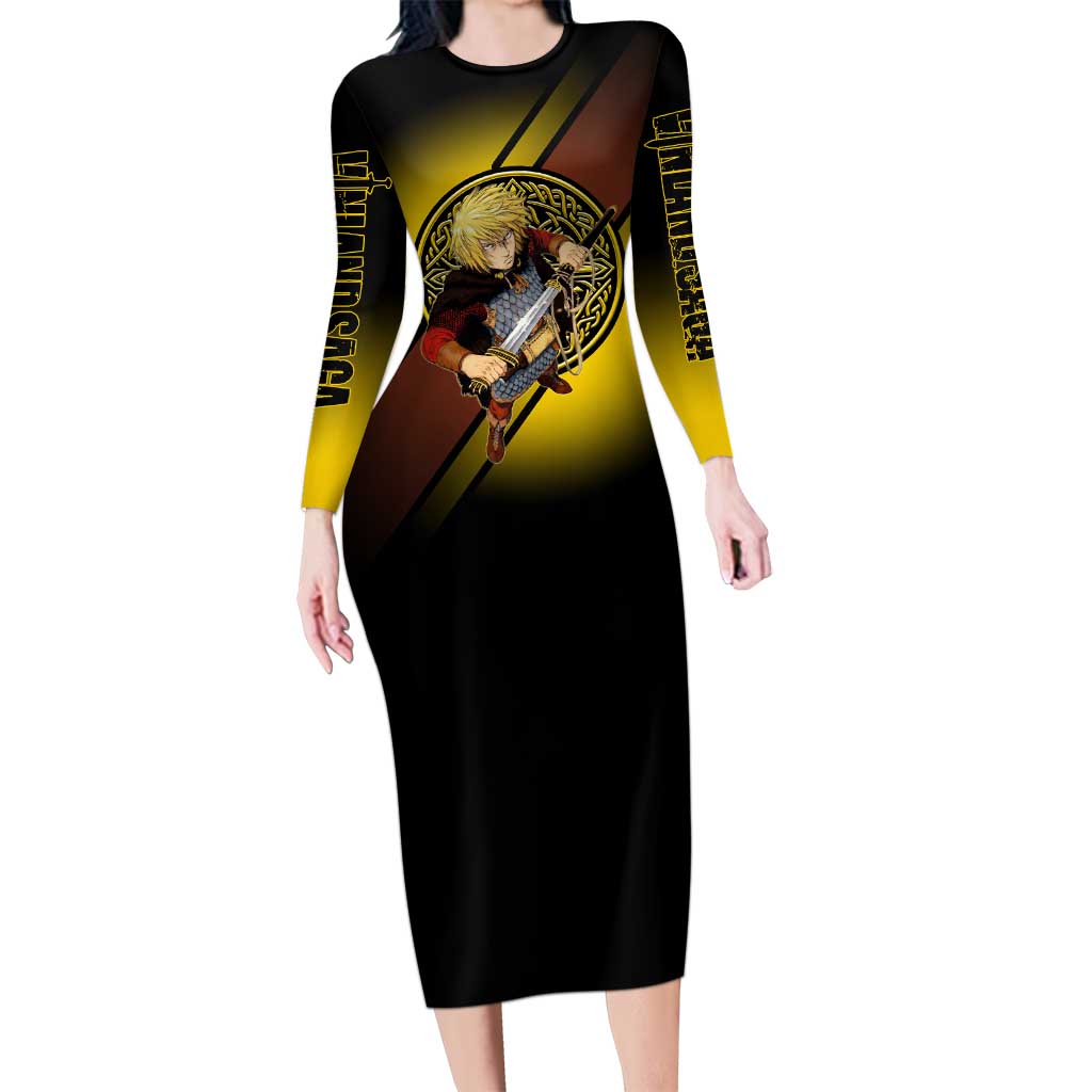 Thorfinn Norse Avenger Long Sleeve Bodycon Dress Viking Manga Illustration Style