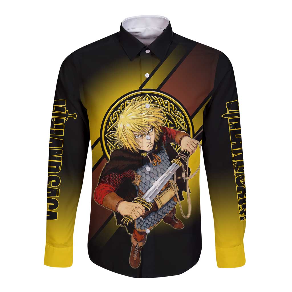 Thorfinn Norse Avenger Long Sleeve Button Shirt Viking Manga Illustration Style