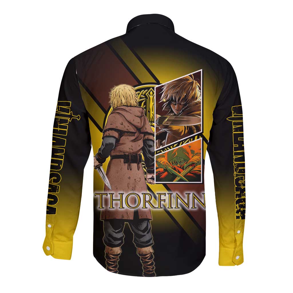Thorfinn Norse Avenger Long Sleeve Button Shirt Viking Manga Illustration Style