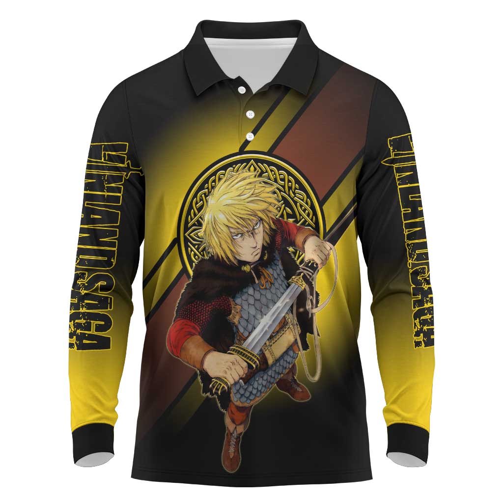 Thorfinn Norse Avenger Long Sleeve Polo Shirt Viking Manga Illustration Style