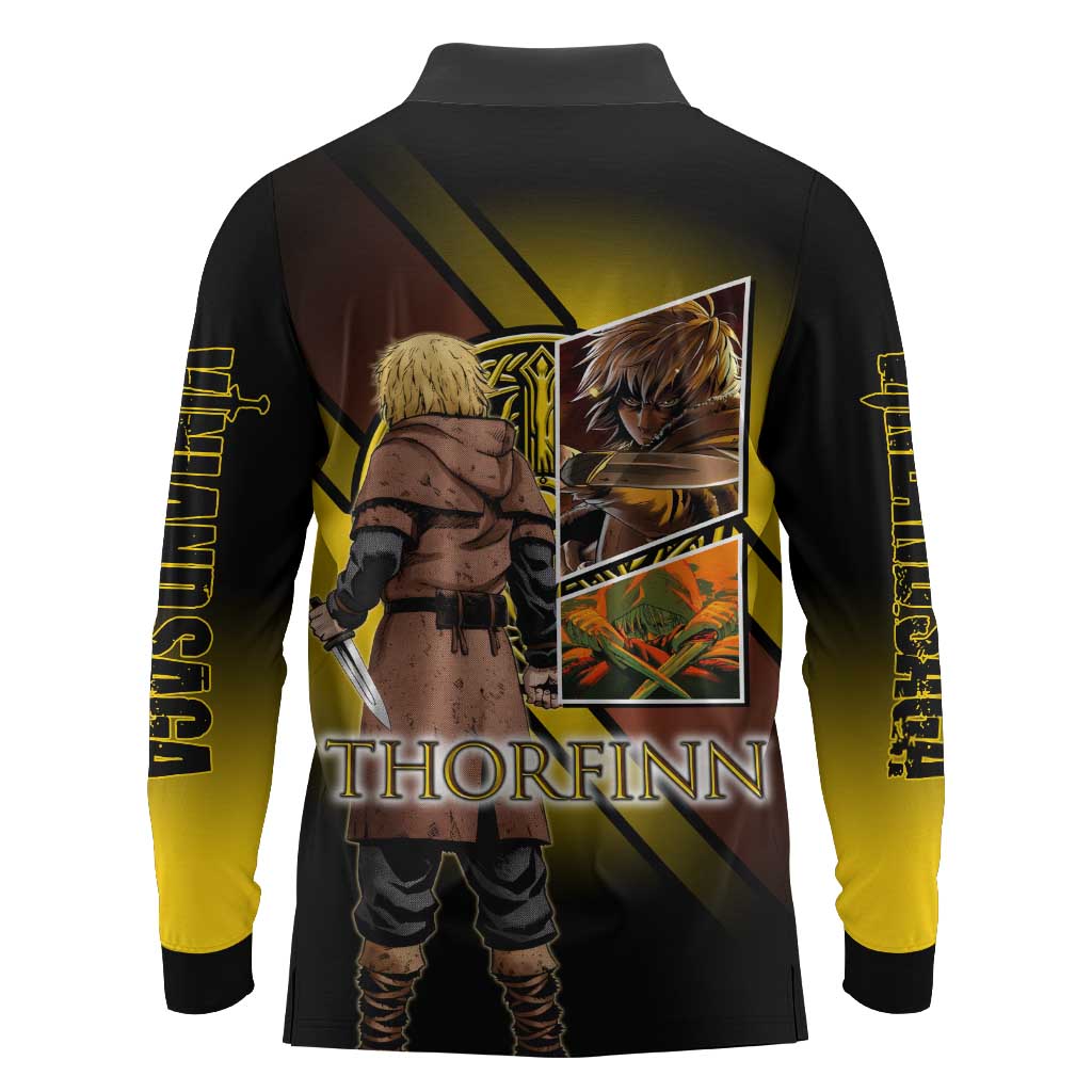 Thorfinn Norse Avenger Long Sleeve Polo Shirt Viking Manga Illustration Style