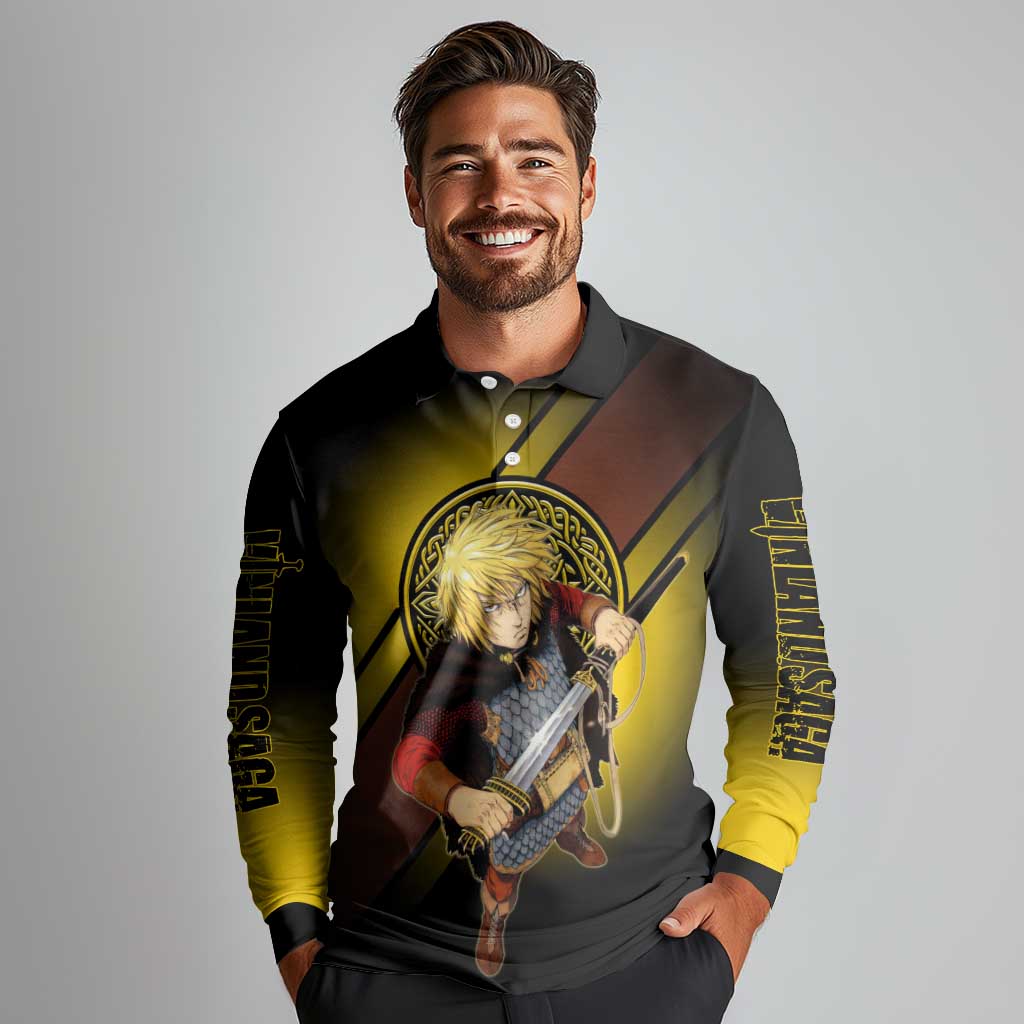 Thorfinn Norse Avenger Long Sleeve Polo Shirt Viking Manga Illustration Style