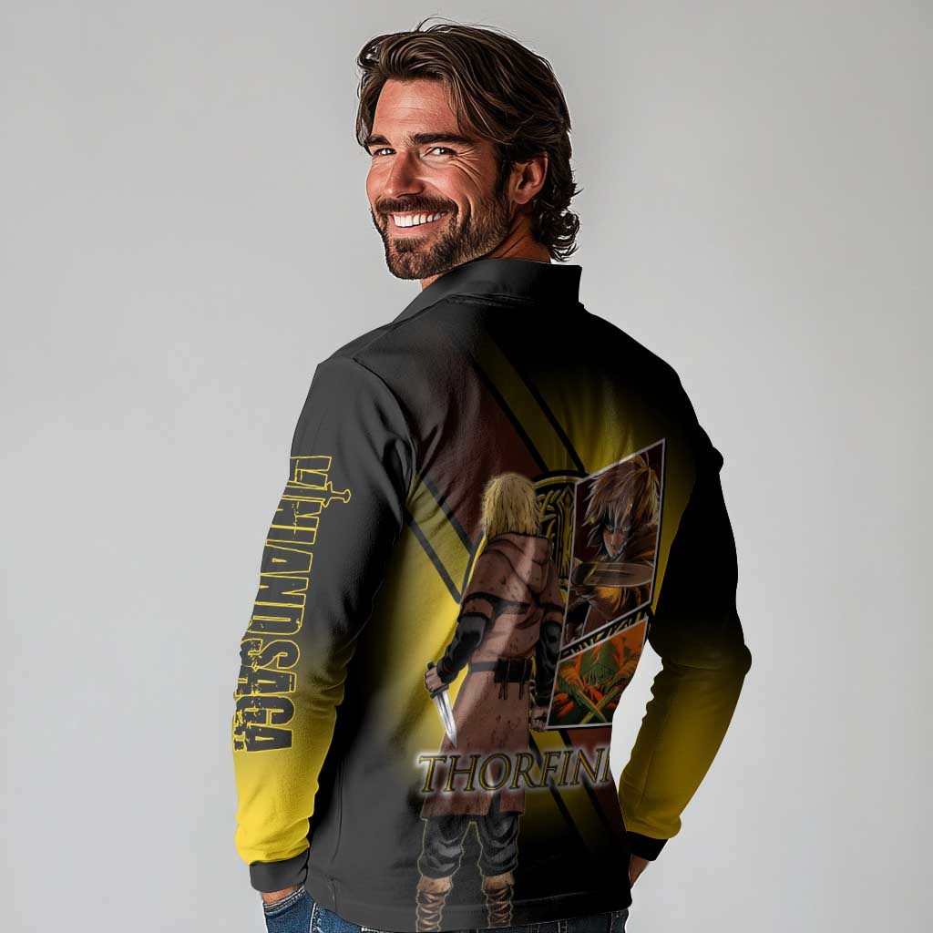 Thorfinn Norse Avenger Long Sleeve Polo Shirt Viking Manga Illustration Style