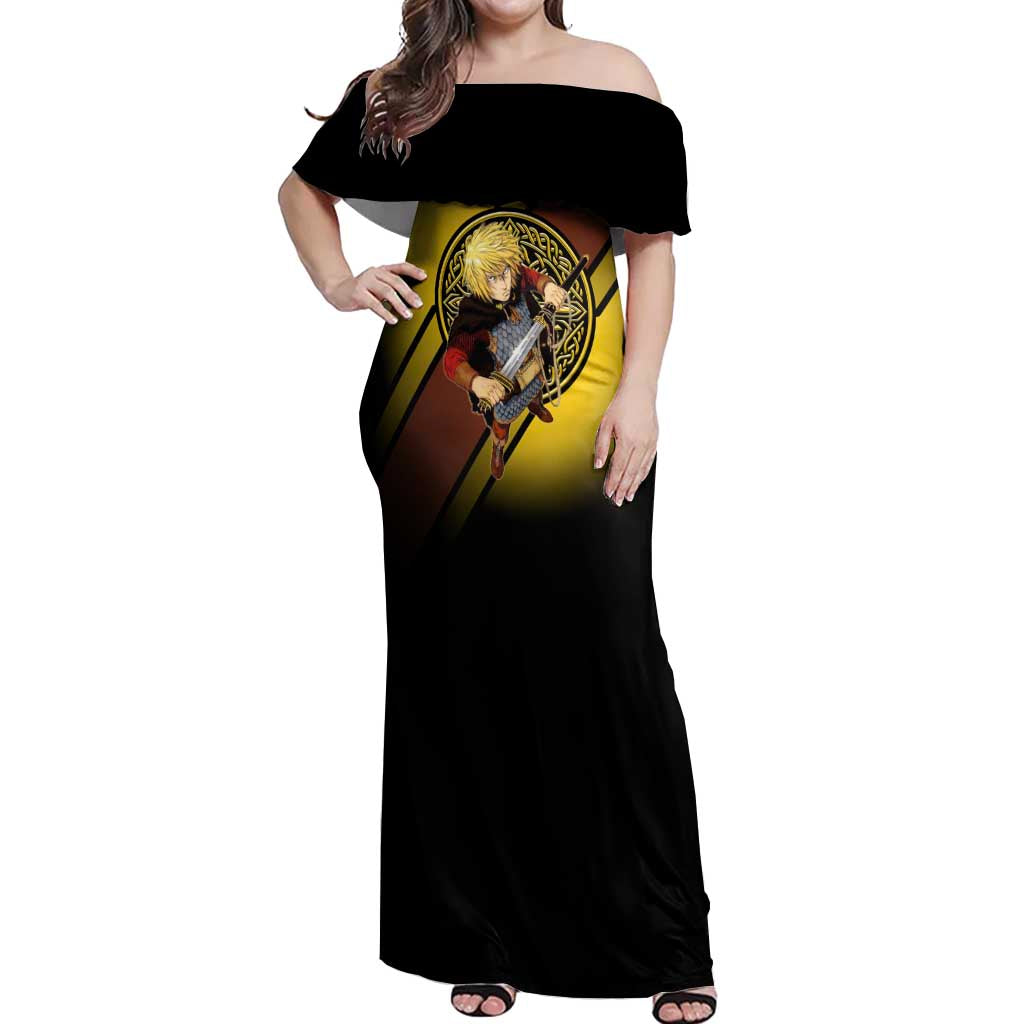 Thorfinn Norse Avenger Off Shoulder Maxi Dress Viking Manga Illustration Style