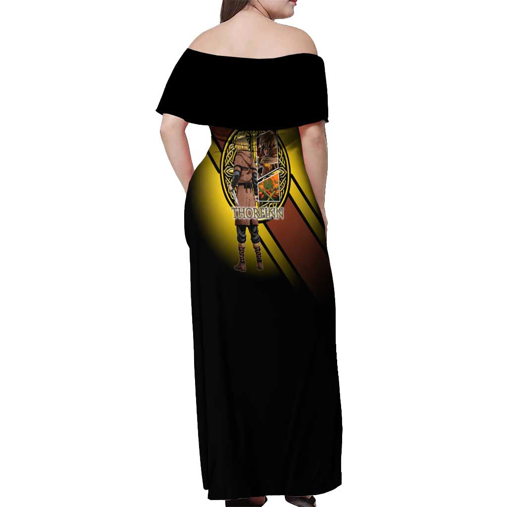 Thorfinn Norse Avenger Off Shoulder Maxi Dress Viking Manga Illustration Style