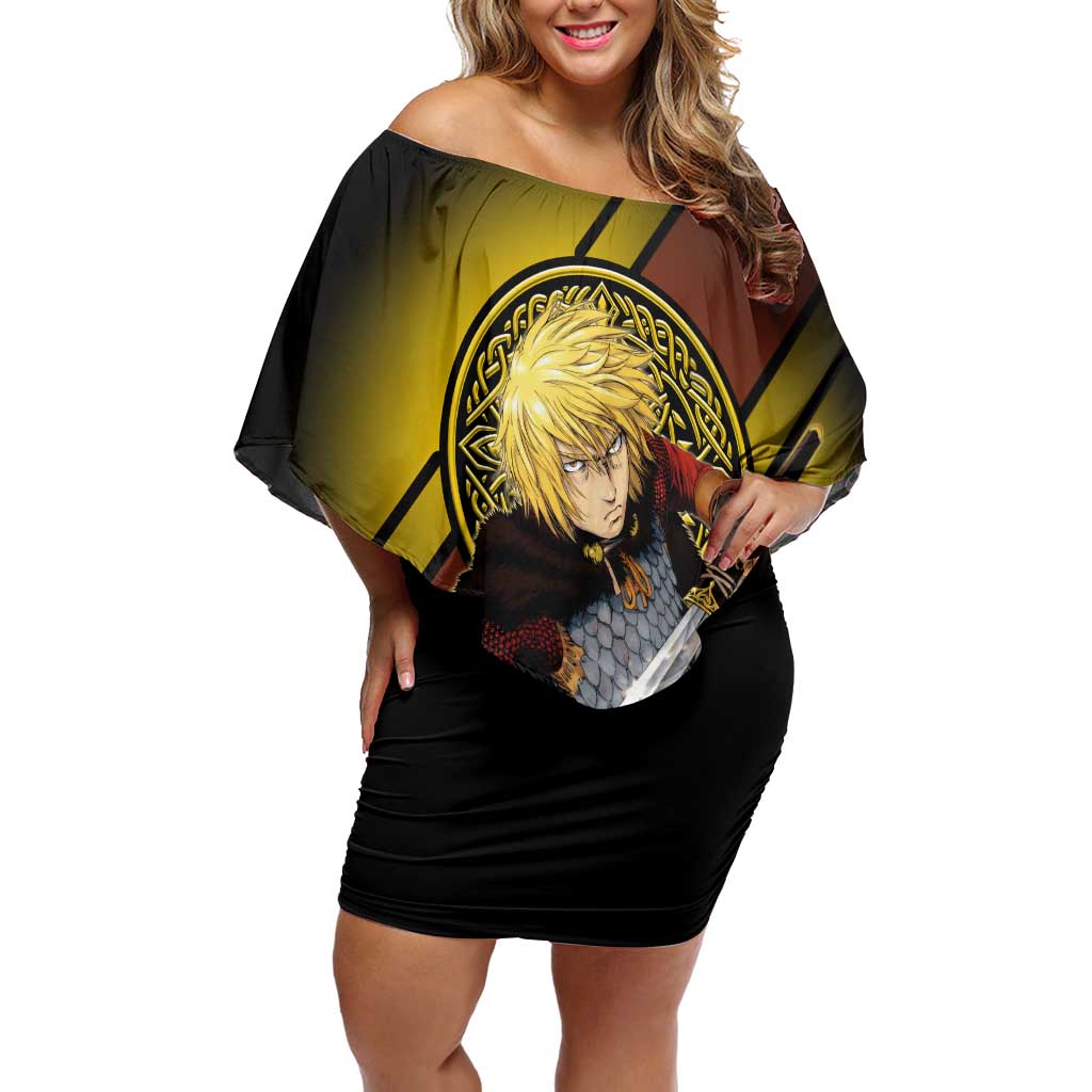 Thorfinn Norse Avenger Off Shoulder Short Dress Viking Manga Illustration Style
