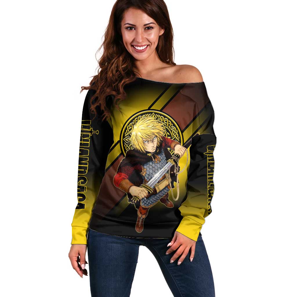 Thorfinn Norse Avenger Off Shoulder Sweater Viking Manga Illustration Style
