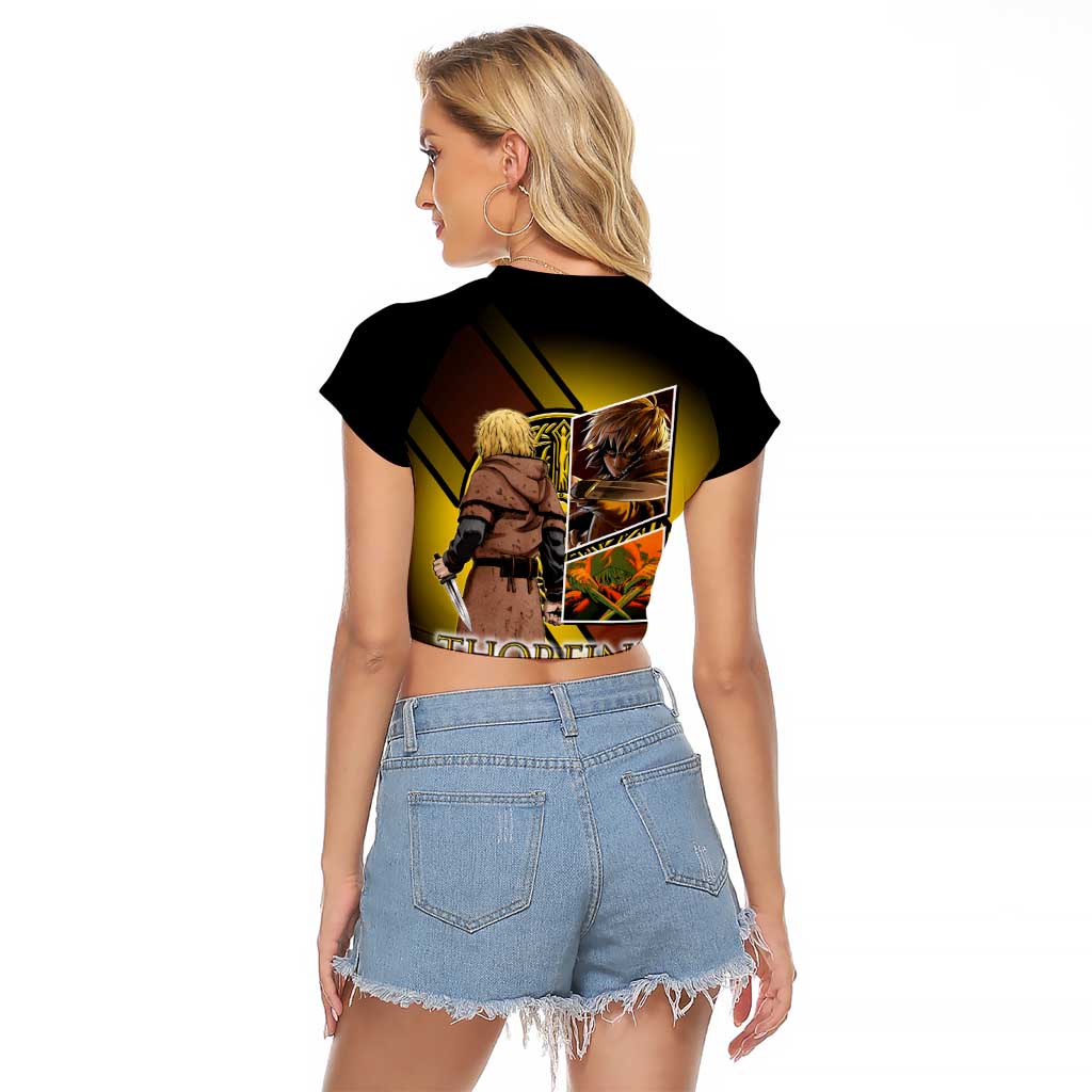 Thorfinn Norse Avenger Raglan Cropped T Shirt Viking Manga Illustration Style