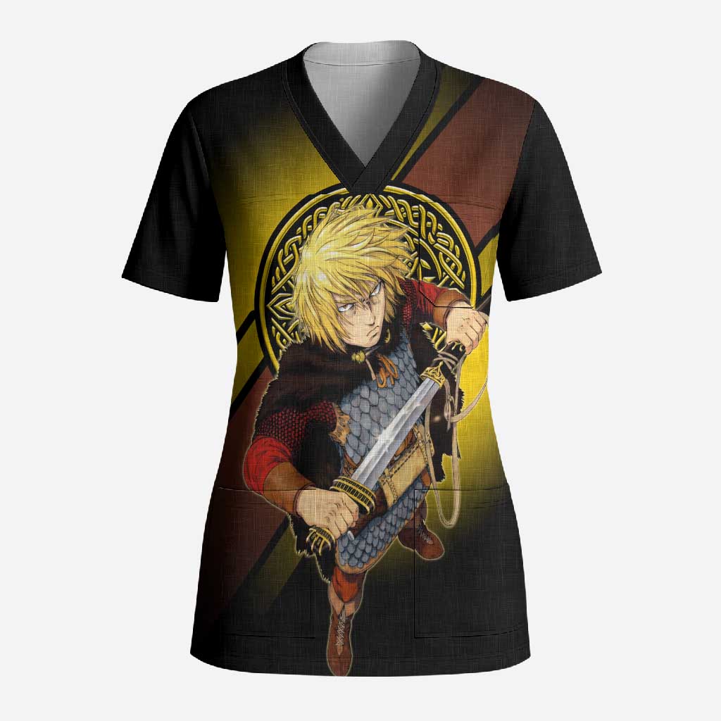 Thorfinn Norse Avenger Scrub Top Viking Manga Illustration Style