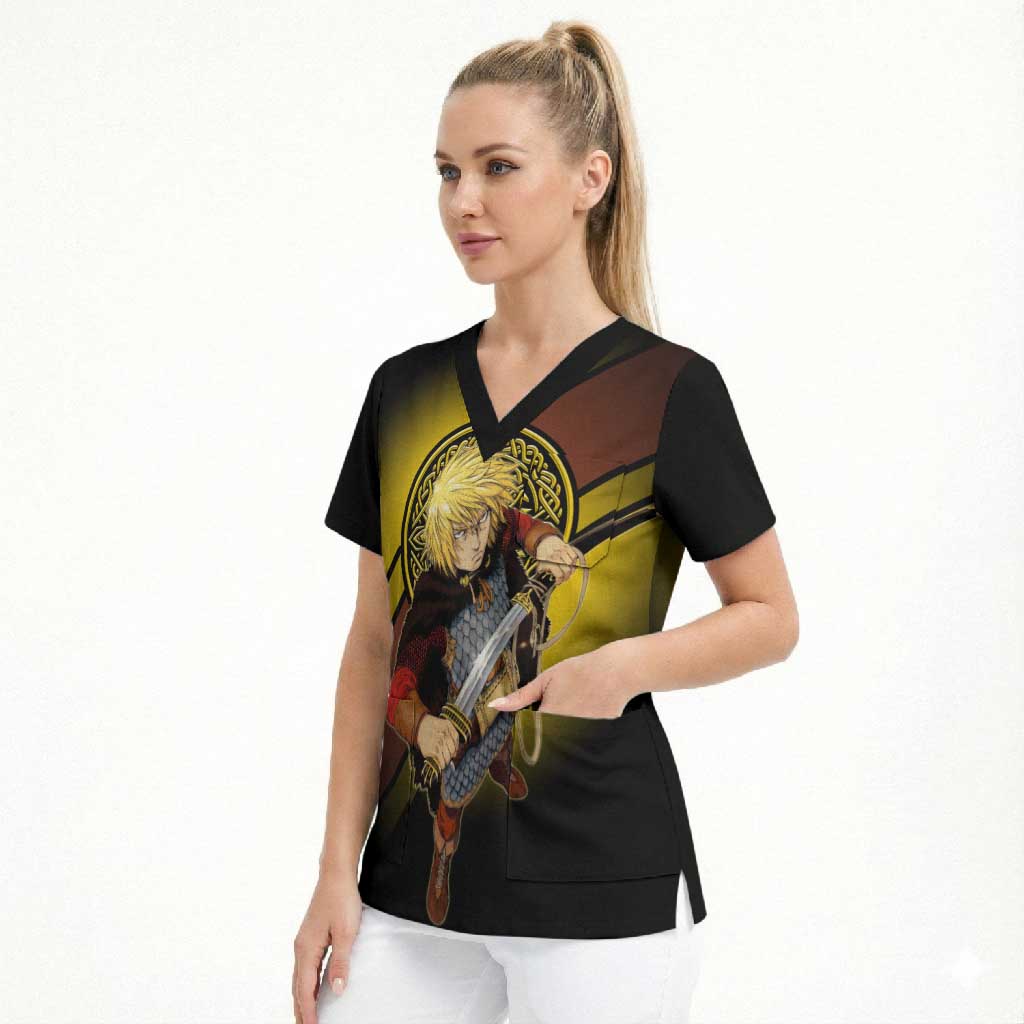 Thorfinn Norse Avenger Scrub Top Viking Manga Illustration Style